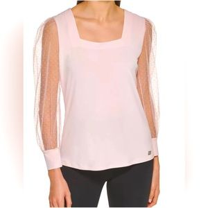 Calvin Klein Light Pink Long Sleeve Chiffon Dot Sleeve Top Size Small